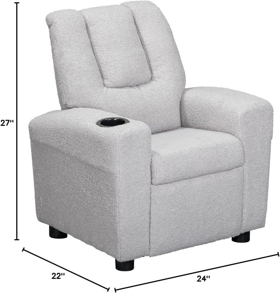 Chase Kids Recliner Chair with Cup Holder and Footrest, Soft Upholstered Toddler Push-Back Recliner with Padded