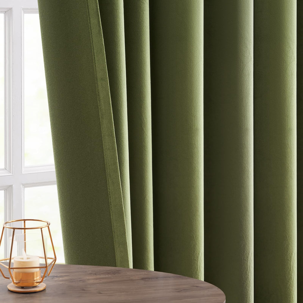 90 Inches Long Olive Green Curtains, Velvet Pinch Pleat Heavy Light Blocking Forest Green Curtains, Room Darkening