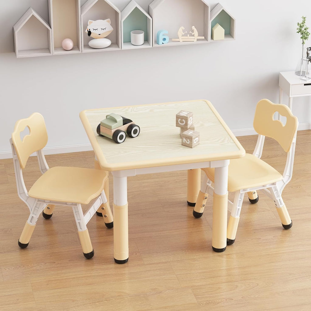 Kids Table and 2 Chairs Set, Height Adjustable Toddler Table and Chairs Set