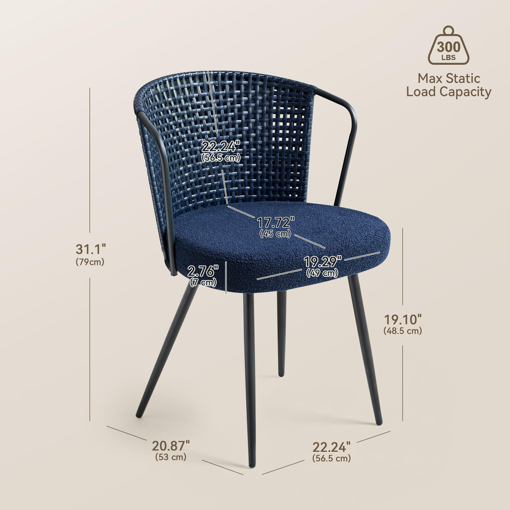 Rattan Dining Chairs Set of 4 - Farmhouse Upholstered PE Rattan Kitchen Chair with Boucle Cushion, Wingback Dining