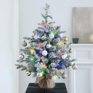 2ft Snow Flocked Pre-Lit Mini Christmas Tree Decorations for Table
