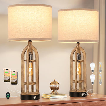 Table Lamps, 3 Way Dimmable Farmhouse Lamp Set of 2
