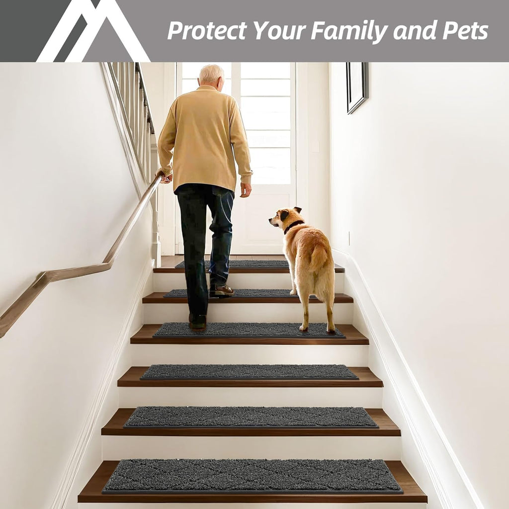 Edging Stair Treads Non-Slip Carpet Mat 28inX9in, 4pc, Black