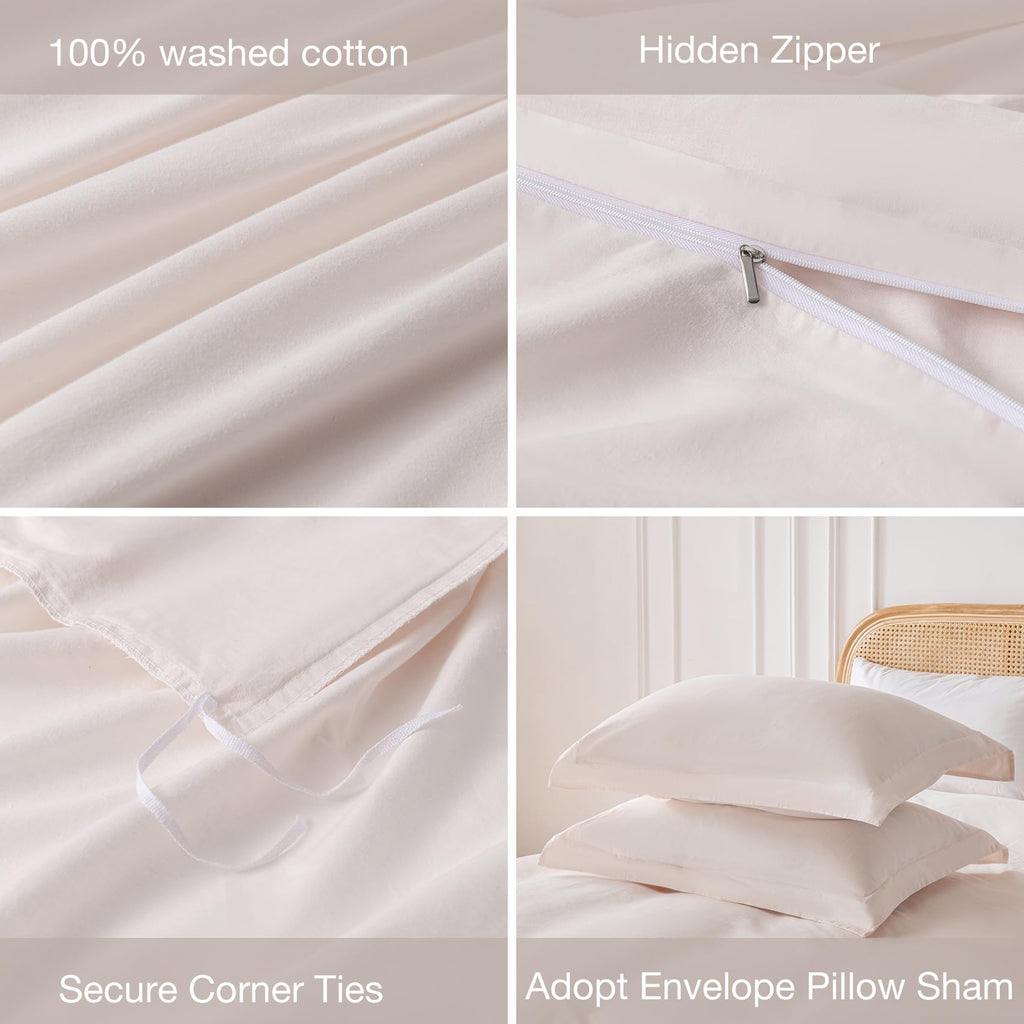 Bridal Blush 100% Washed Cotton Duvet Cover Set