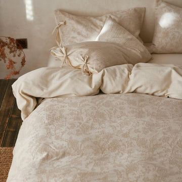 Linen Cotton Duvet Cover Floral Jacquard Textured