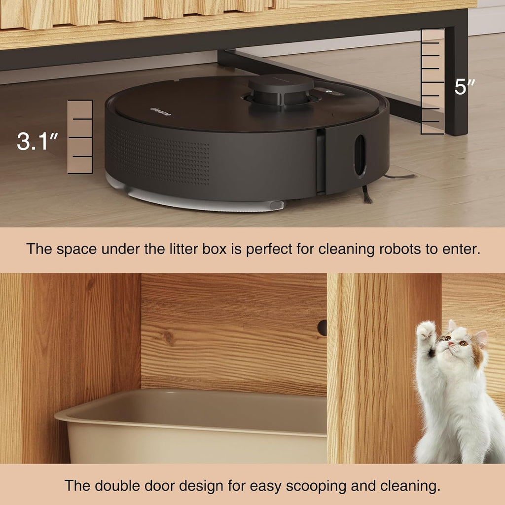 Litter Box Enclosure, Modern Cat Litter Box Enclosure Furniture Hidden Litter Box with Scratch Pad, Cat Washroom