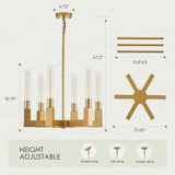 Brass Gold Chandelier with Striped Glass Shades, 6-Lights Adjustable Modern Pendant Light Fixtures for Dining Room,Kitchen Pendant Lighting Over Island, E26 Base (Included Bulbs) A114-B0F1FHWL7J