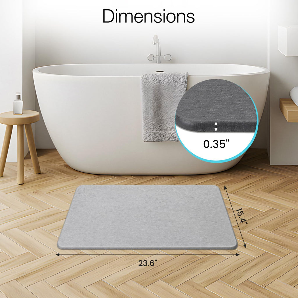 Premium Quick Dry Diatomite Stone Bath Mat, 23.6" x 15.4" Light Gray