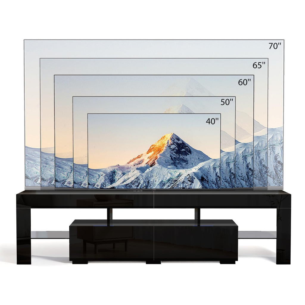 LED TV Stand, 63'' High Glossy Modern Entertainment Center with LED Lights and Storage for 55/60/65/70 Inch TV