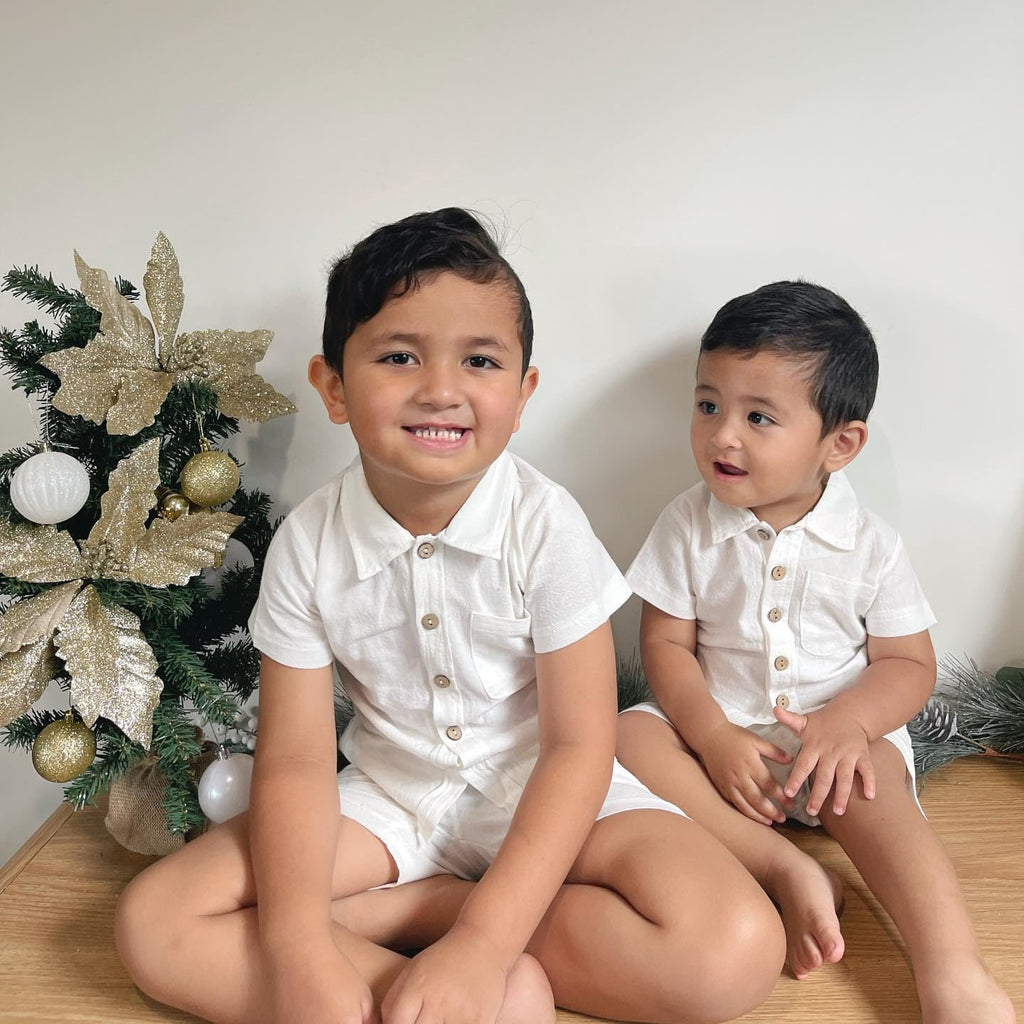 Baby Boy Cotton Linen Shorts Set Solid Color Short Sleeve Button Down T-Shirt Tops and Shorts Summer Outfit Clothes