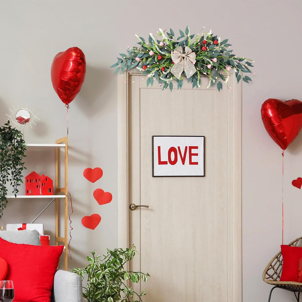 22'' Valentines Wreaths for Front Door Valentines Teardrop Swag Pink and Red Hearts for Valentine's Day Anniversary