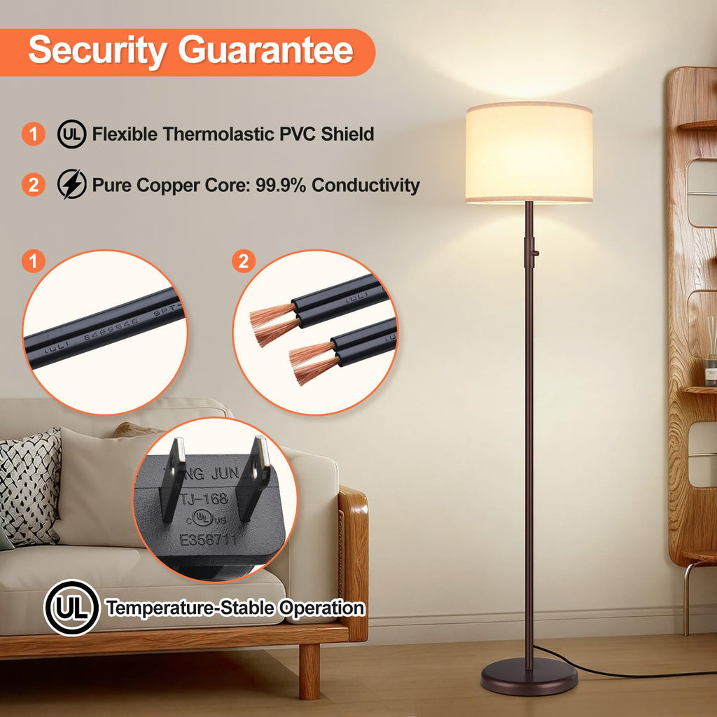 Upgraded】 Dimmable Floor Lamp, Modern Floor Lamps, Standing Lamp with Linen Shade, Tall Lamp Office Dining Room