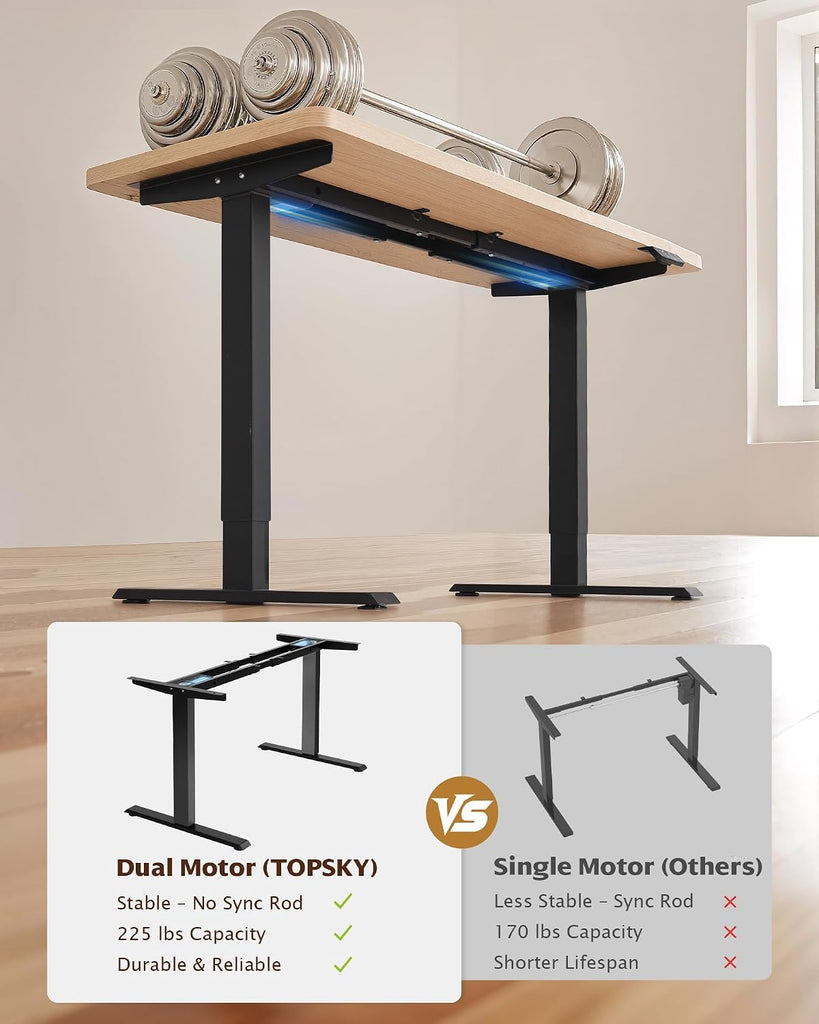 Dual Motor Standing Desk Frame, 225 lbs Capacity, Black | Dual motors, 225 lb capacity, memory presets