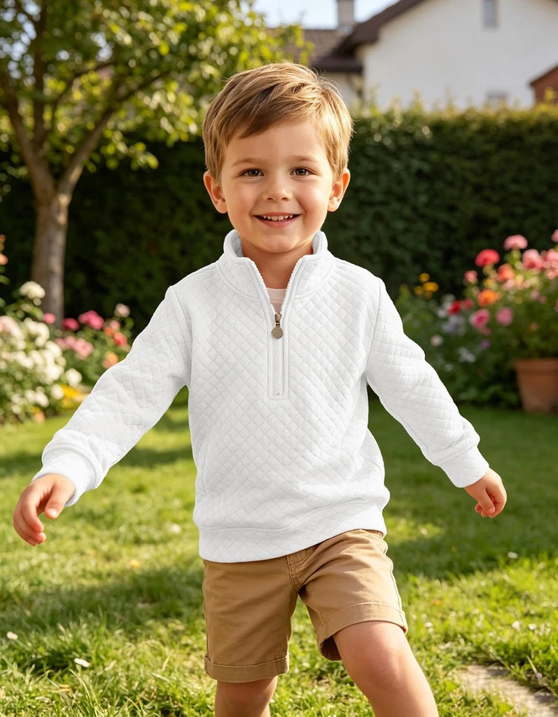 Toddler Boys Quarter Zip Quilted Sweatshirts Baby Kids High Neck Long Sleeve Pullover Shirt Clothes