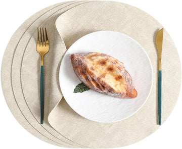 Round Placemats, 13 Inch Reversible Faux Leather Waterproof and Heat Resistant Place Mats, Beige Oilproof - Set of 4