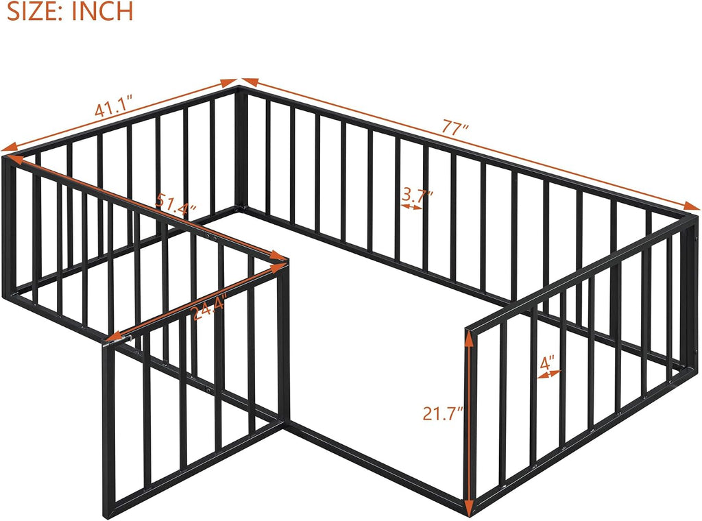 Twin Floor Bed with Fence and Door