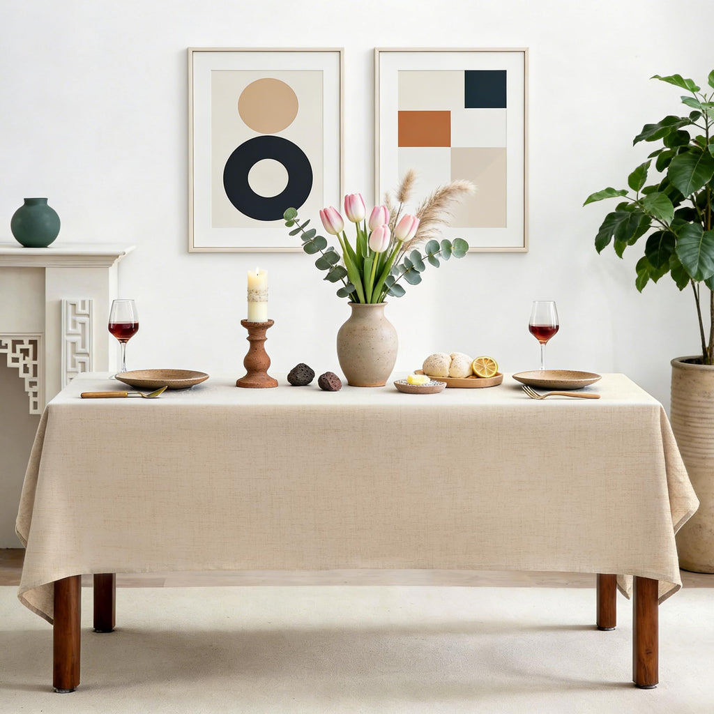 Natural Linen Rectangle Tablecloth, Slubby Textured Fall Lightweight Table Cloth 52 x 108 Inch, Water Resistant Stain
