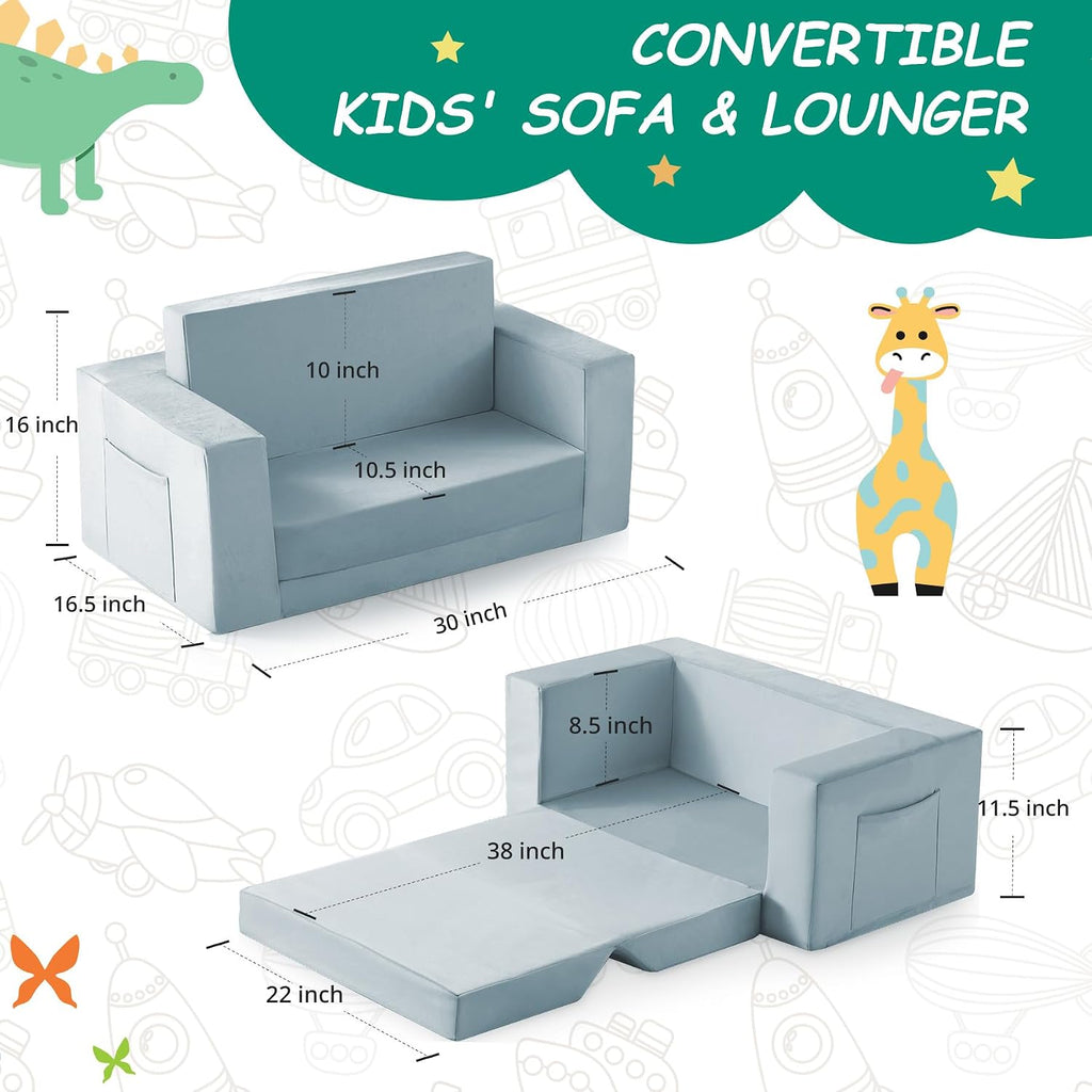 Toddler Couch Chair, Extra Wide Foldable Kids Chairs Comfy, Blue