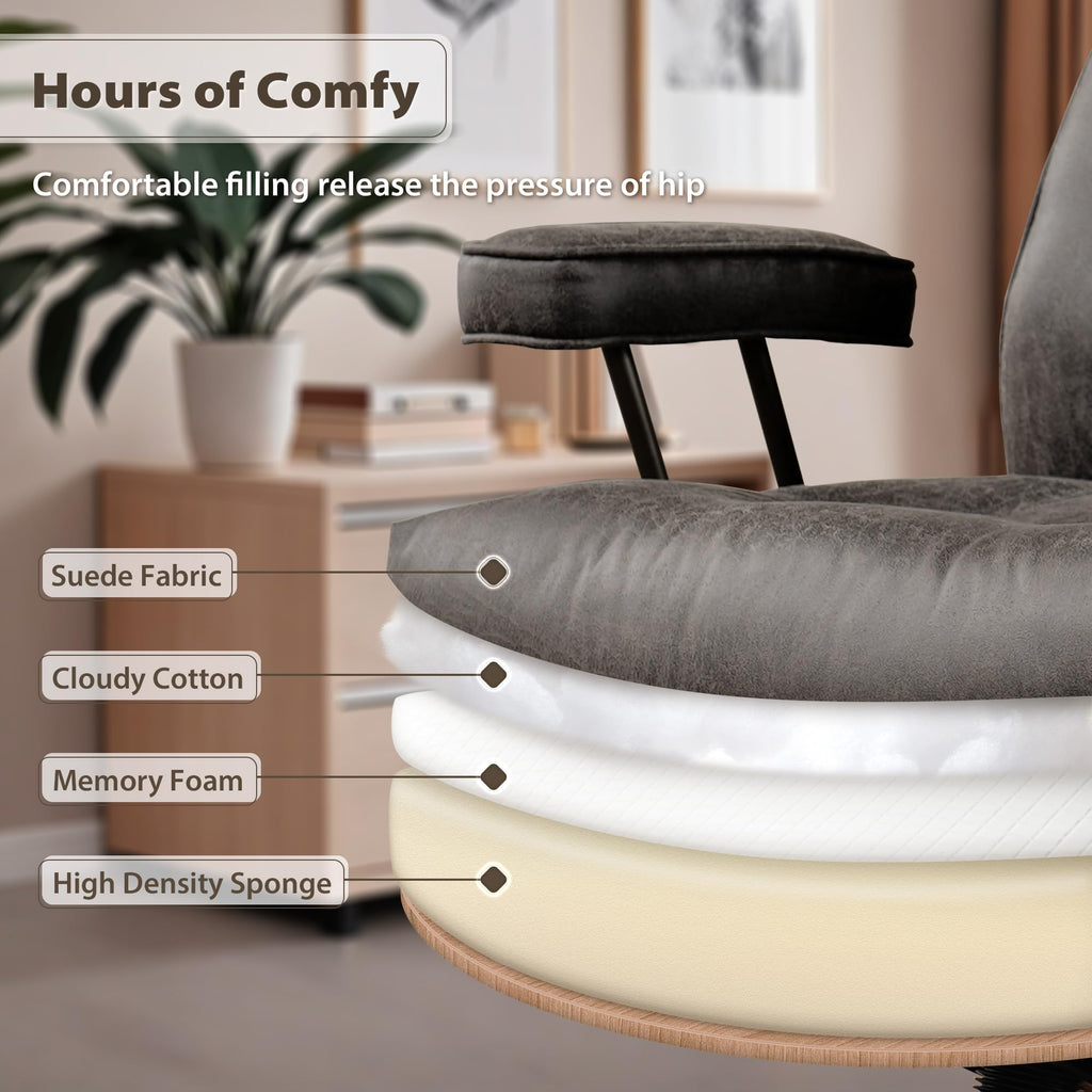 Mid-Century Modern Ergonomic Office Chair, Extra Wide Comfy Executive Chair with Lumbar Support, Suede Leather Light