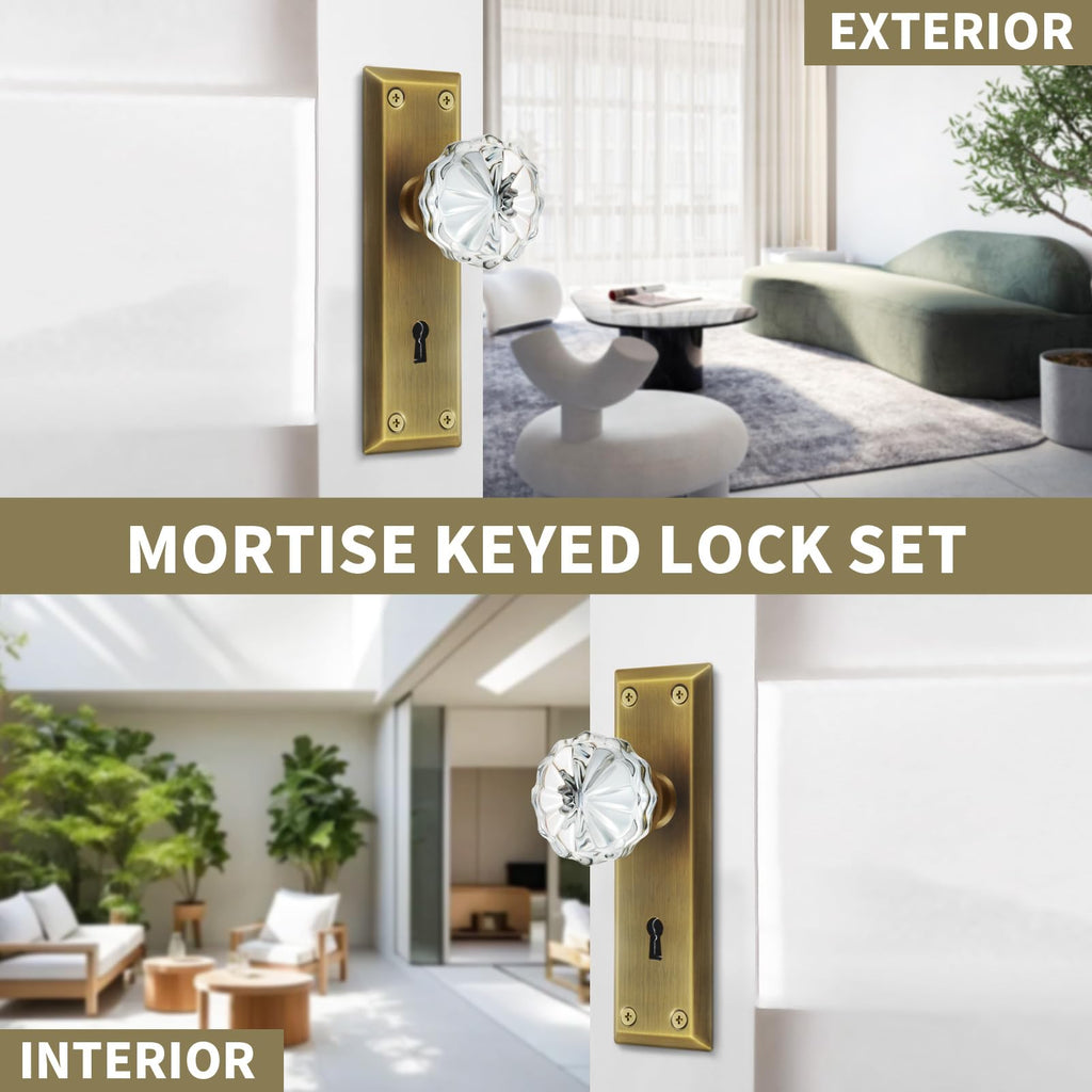 Mortise Lock Set for Interior Door with Crystal Glass Door Knobs