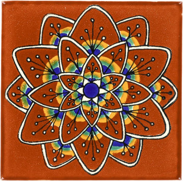Box of 45-41⁄4 x 41⁄4 Terra Cotta Peacock Flower - Talavera Mexican Ceramic Tiles