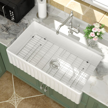 36 Inch White Farmhouse Sink Ceramic Porcelain 36x20 Fireclay Farm Kitchen Sink Apron Reversible Large Single Bowl