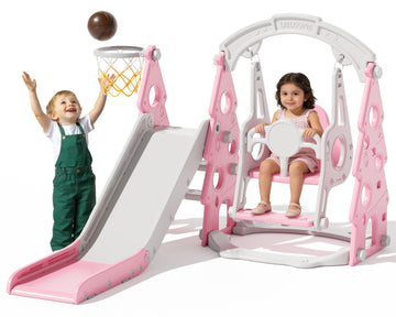 4-in-1 Toddler Swing and Slide Set, Toddler Slide Ages 1-3, Pink