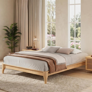 Natural Japanese Bed Frame, 12" H Low Profile Bamboo Bed Frame Without Headboard, Minimalist Wooden