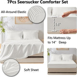 Queen Comforter Set White Seersucker 7 Pieces Bed in a Bag Queen Comforter Set with Sheets