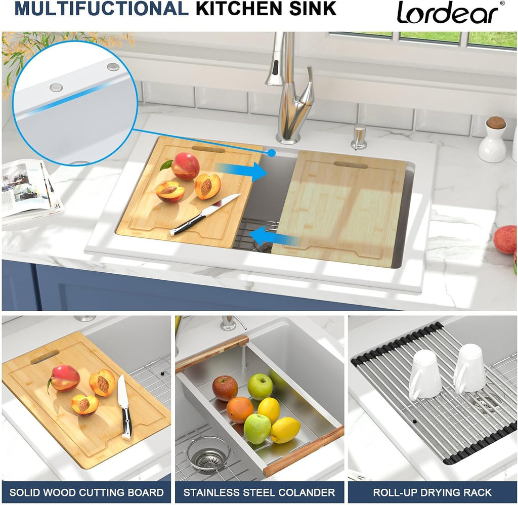 30 Granite Composite Kitchen Sink Drop In Workstation 30X22 Inch Quartz White Kitchen Sink Single Bowl Kitchen Sinks