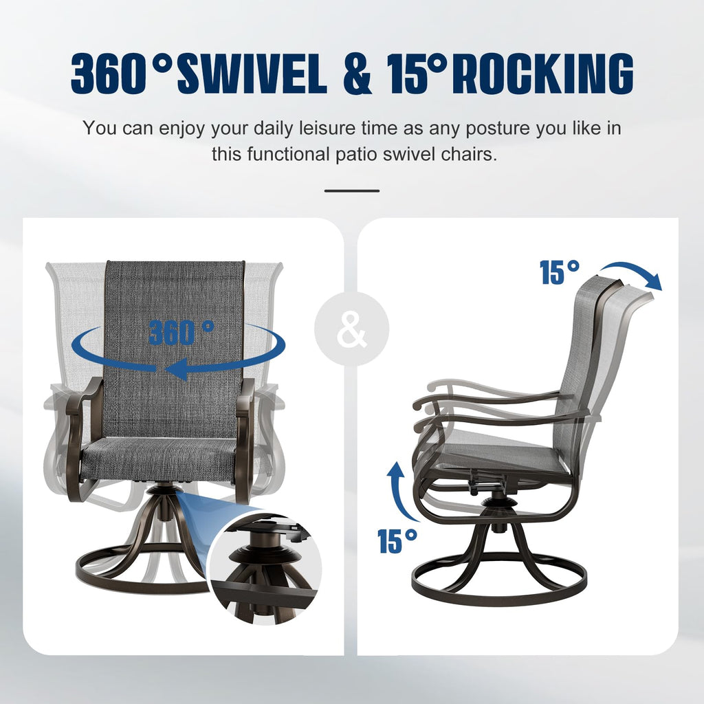Patio Swivel Dining Chairs Set of 6, Metal Rocking Frame, Dark Gray