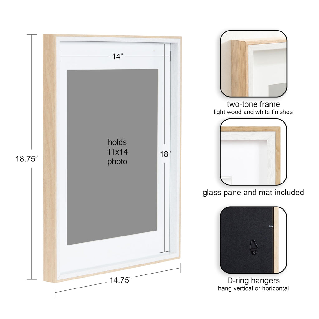 Gibson Modern Wall Picture Frame Set of 3; 14x18 matted to 11x14; White and Natural; Modern Three-Piece Frame Set for
