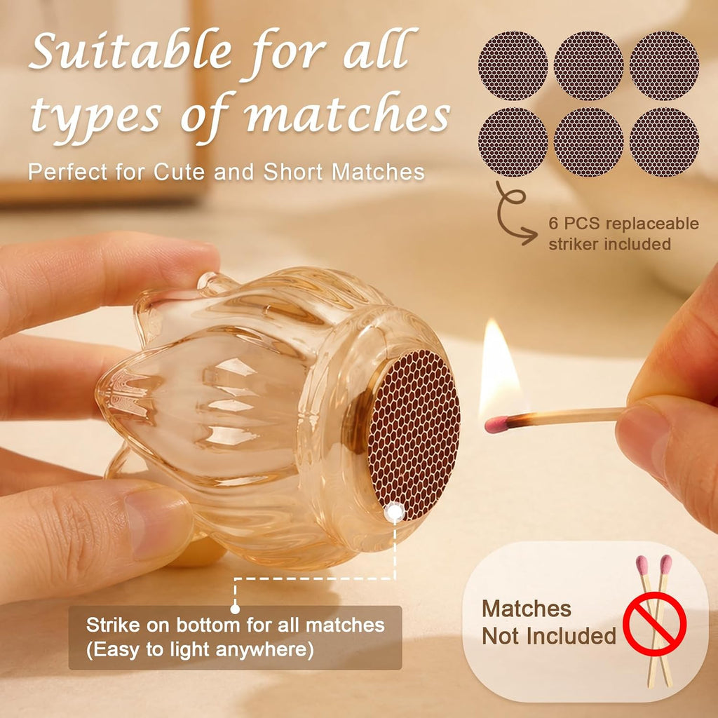 Glass Match Holder with Striker, Lily Shape Match Jar,Brown:Lily:1