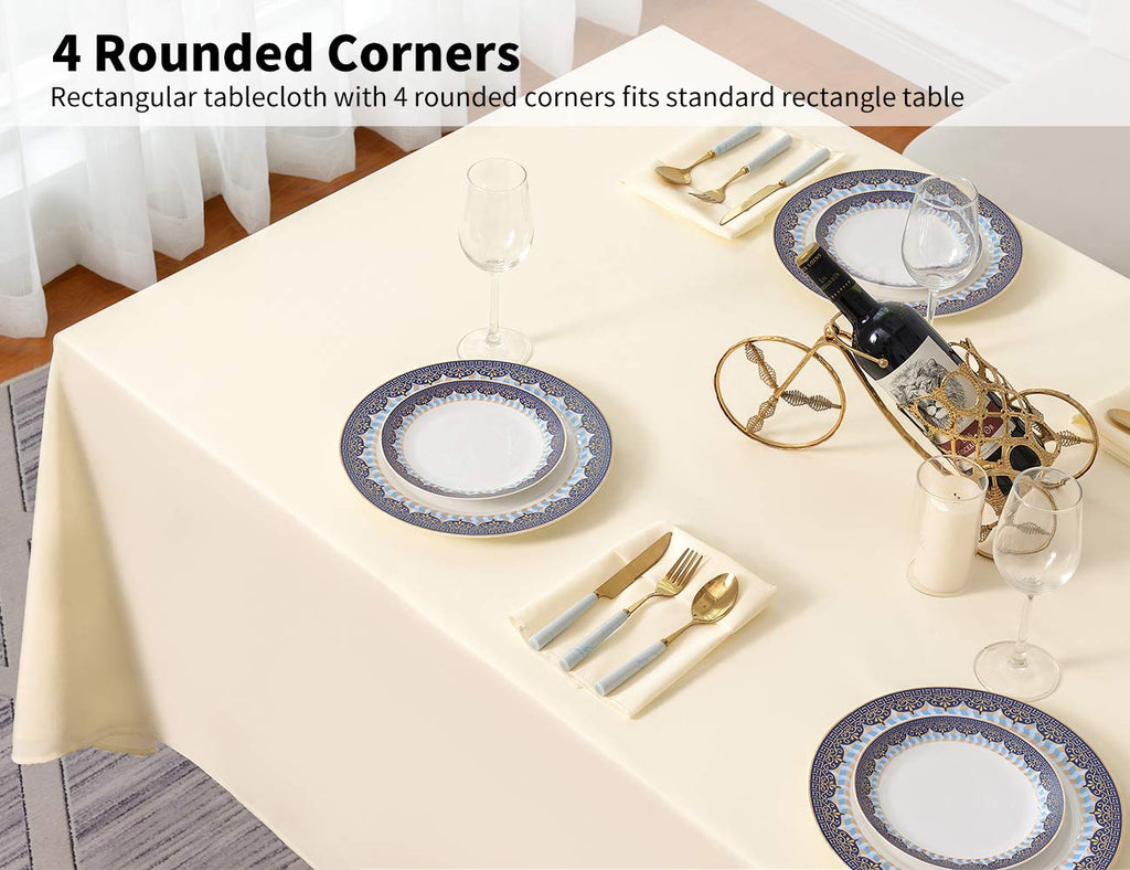 90x132 Inch Ivory Tablecloth for 6-8 Foot Rectangle Tables