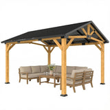 13' x 11' Hardtop Gazebo Canopy with Galvanised Metal Roof, Fir Wood Frame