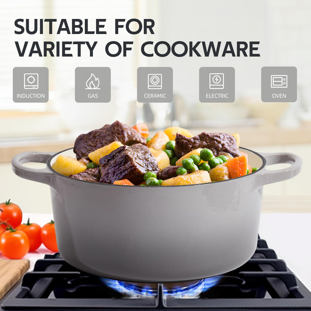 6 Quart Dutch Oven Enameled Cast Iron with Lid - Big Dual Handles - Oven Safe up to 500°F - Classic Round Pot for