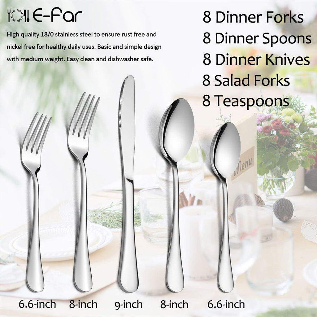 Silverware Set, 40-Piece Flatware Set, Stainless Steel Eating Utensils Service for 8, Dinner Knives/Forks/Spoons