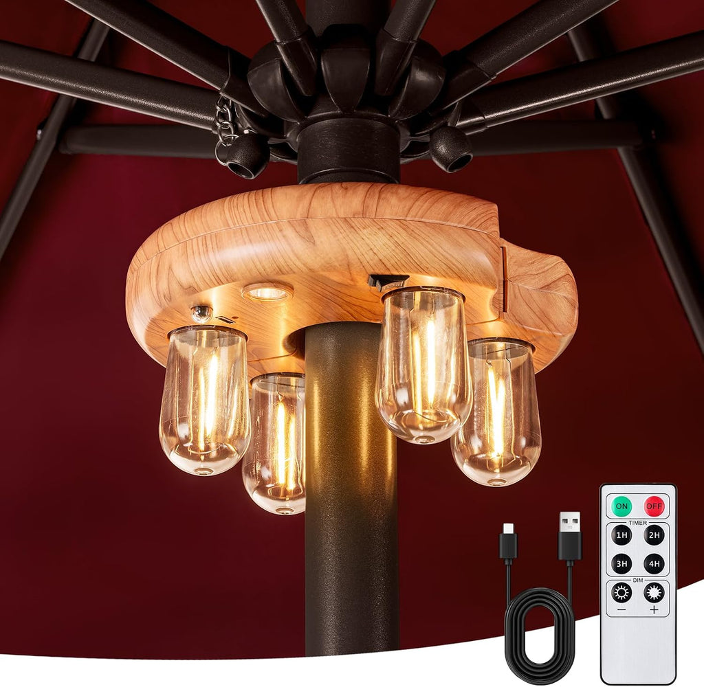 Wood Grain Patio Umbrella Light with Remote Control