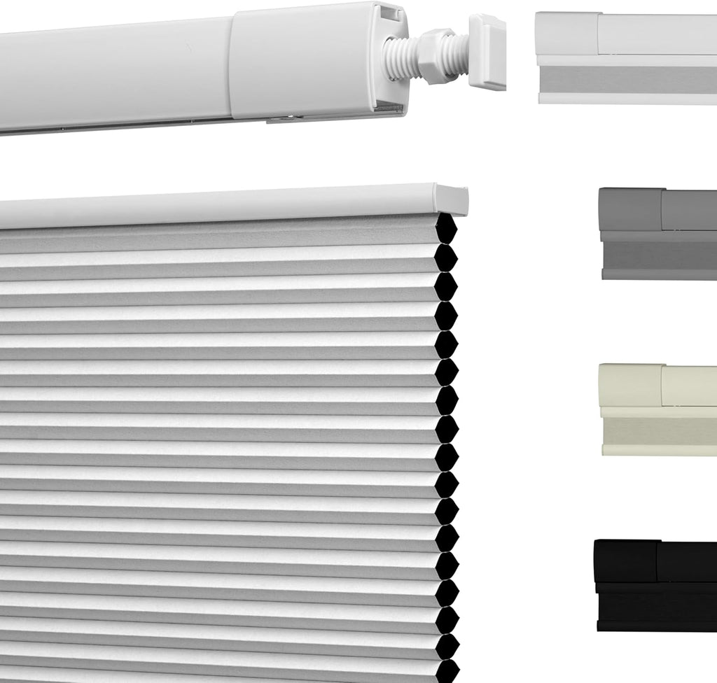 No Drill Cellular Shades, Blackout White, | Top Down Bottom Up Honeycomb Shades Blackout Blinds for Indoor Windows
