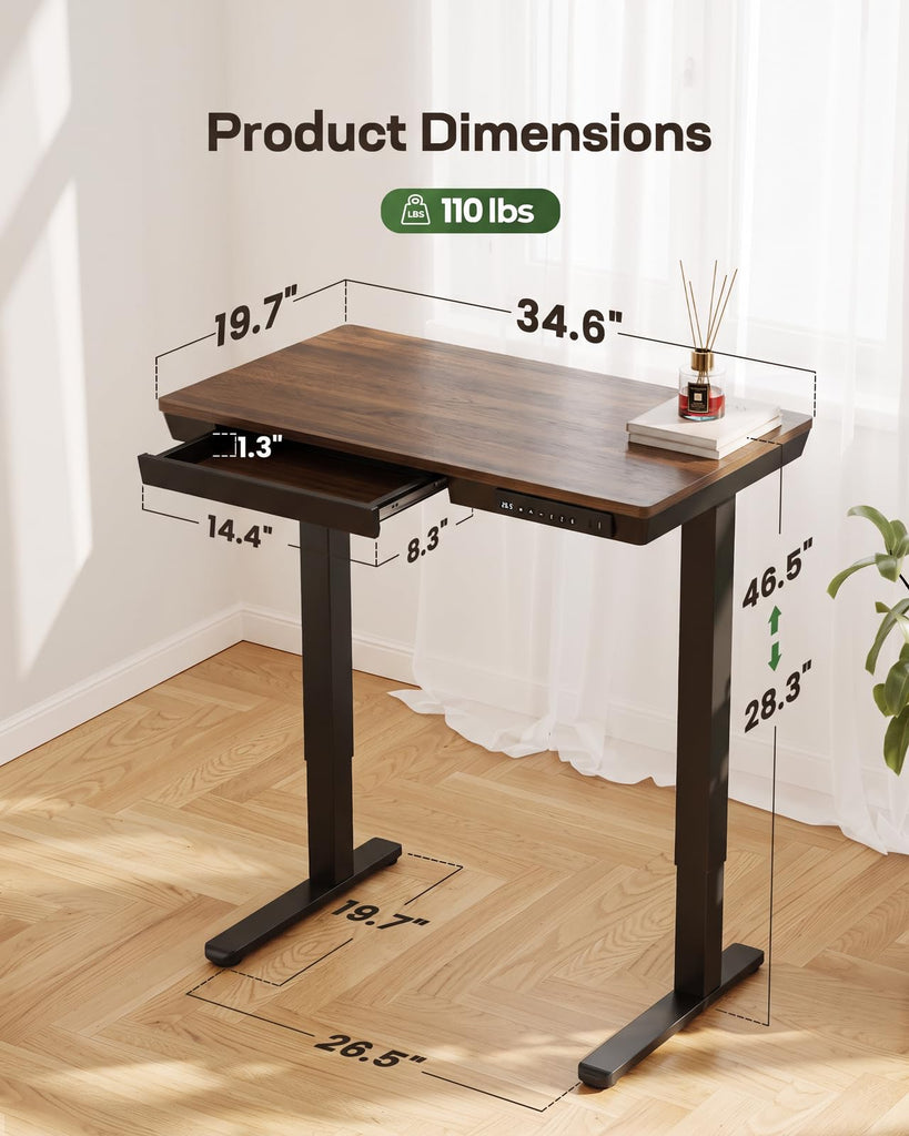Electric Standing Desk, 35 x 20 Inch Sit Stand Desk, Walnut