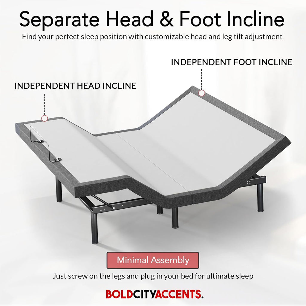 Adjustable Bed Frame with Wireless Remote - Comfortable Zero Gravity Massage with Head & Foot Incline, Dual USB