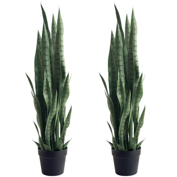 Artificial Snake Plant 3ft, Set of 2 Fake Sansevieria Potted Floor Plants, 24 Lifelike Faux Leaves, Indoor Home