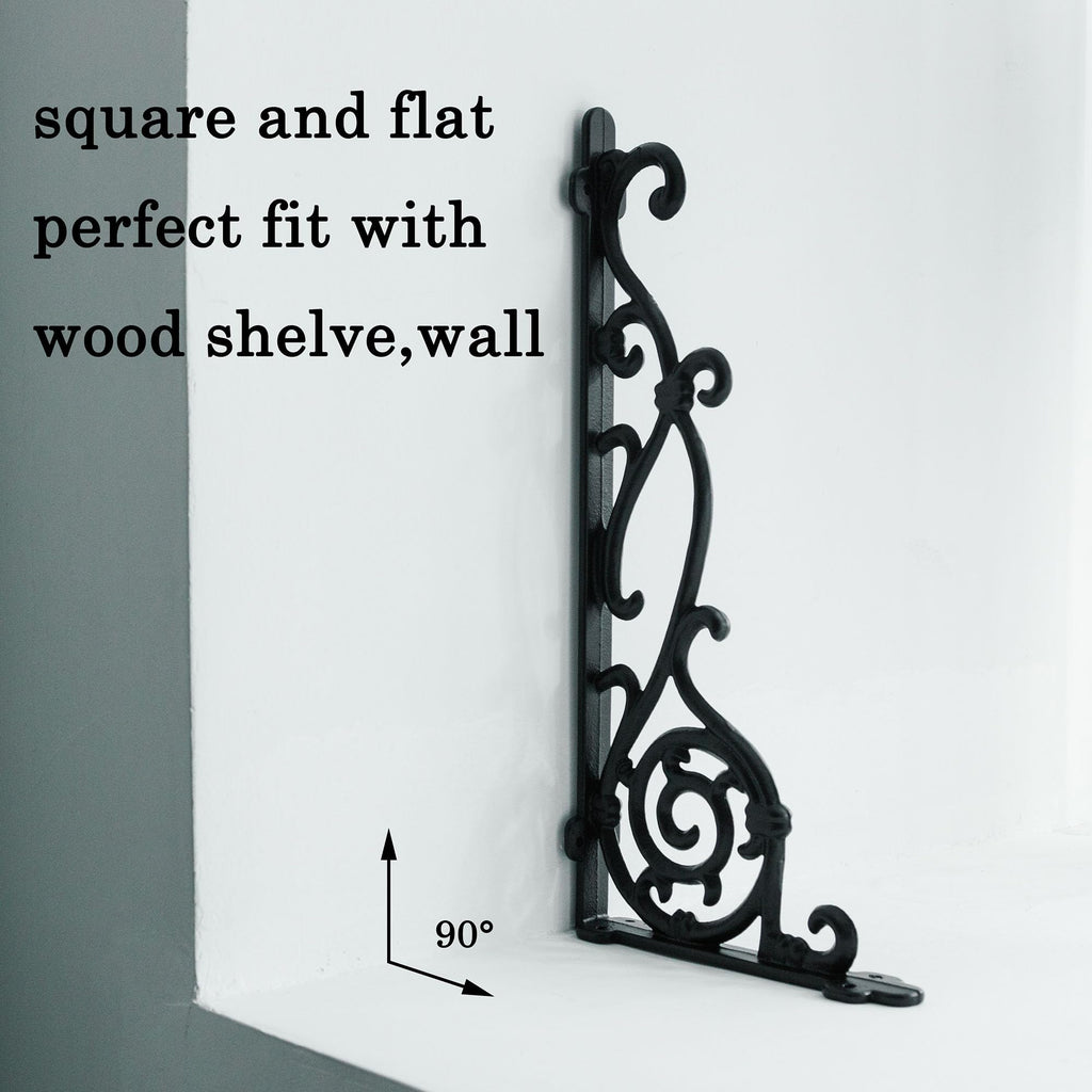 15.5'' Decorative Shelf Brackets,2 Pack Cast Iron Shelf Supply,15.5 x 7.2 Inch Antique Black Corbel,Screws Anchors