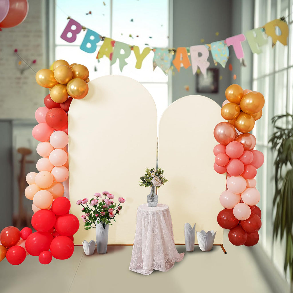 7.2FT Wedding Arch Cover, Beige Arch Backdrop Cover Stretchy Spandex Backdrop Stand Covers for Birthday Party Ceremony