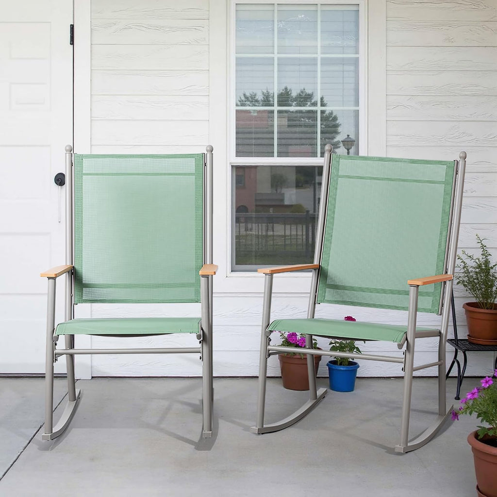 2 Pcs Outdoor Rocking Chairs Set,Upgraded High Back Patio Rocking Chairs Set,Breathable Textilene Fabric Rocking