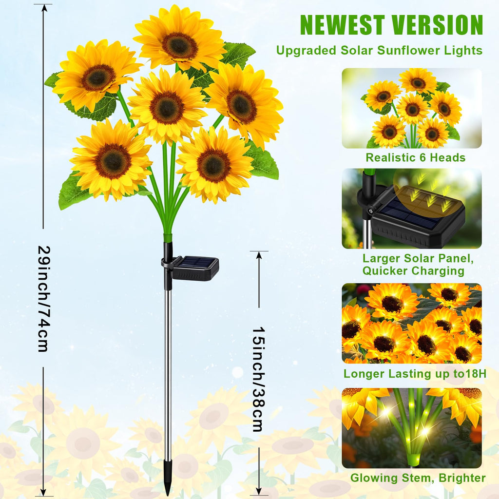 Solar Lights Outdoor Garden Decor 4 Pack, 24 Sunflower, Waterproof