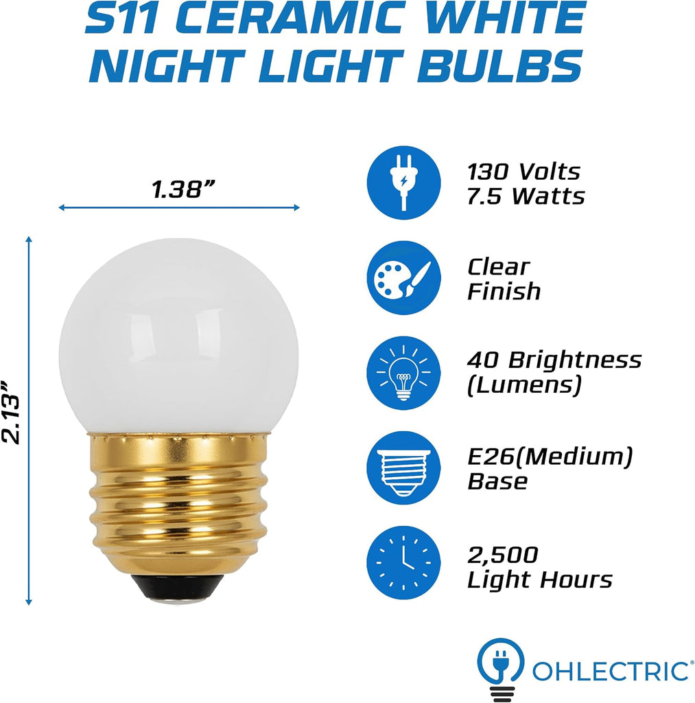 S11 Ceramic White Night Light Bulbs 7.5W E26