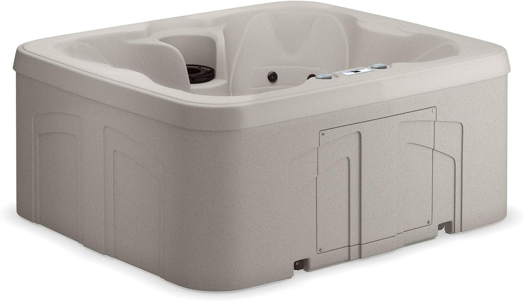 4 Person Square Hot Tub Spa with Black Cover & Molded Spa Step, Sand