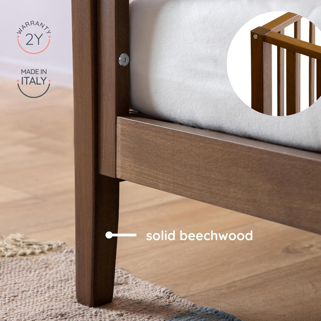 Baby LaLa 3-in-1 Convertible Wood Crib Bed, Made in Italy, Walnut | Crib to Toddler & Day Bed, GREENGUARD Gold