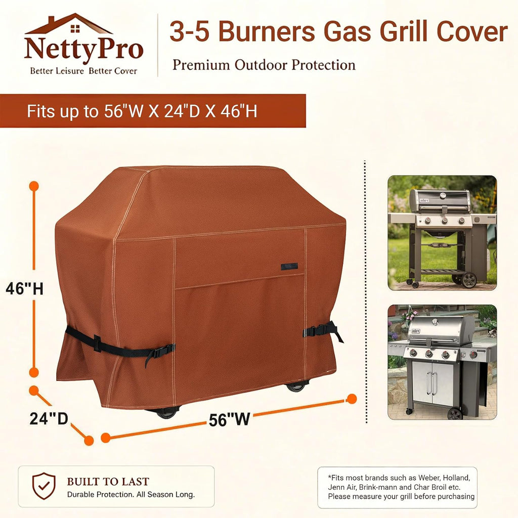 BBQ Grill Cover 56 inch Heavy Duty Waterproof Outdoor 2-3 Burners Gas Grill Cover for Outside Weber, Char-Broil
